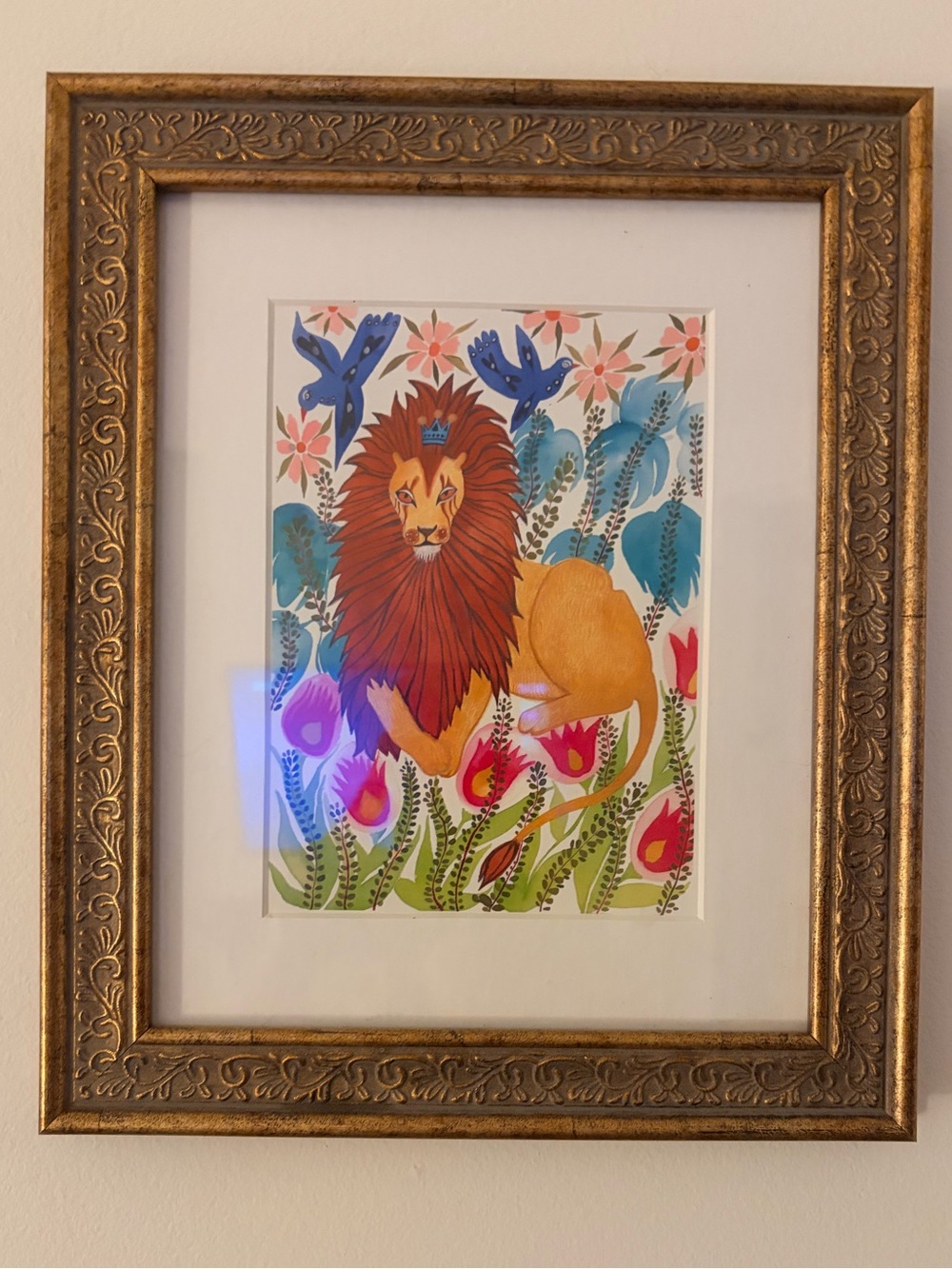 Colorful Lion Art Print - Gold Frame